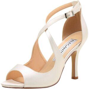 Elegantpark Women Ivory Satin Cross Strappy Peep Toe High Heels Sandals Shoes